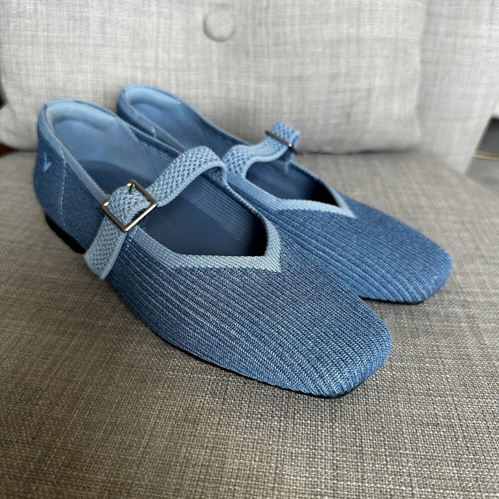 Vivaia Square Toe Margot Mary Janes Shoes Flats Denim Blue Size 35 US Sz 5